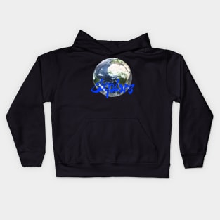 Explore Earth: Streetwear Design with Playful Blue Typography Kids Hoodie